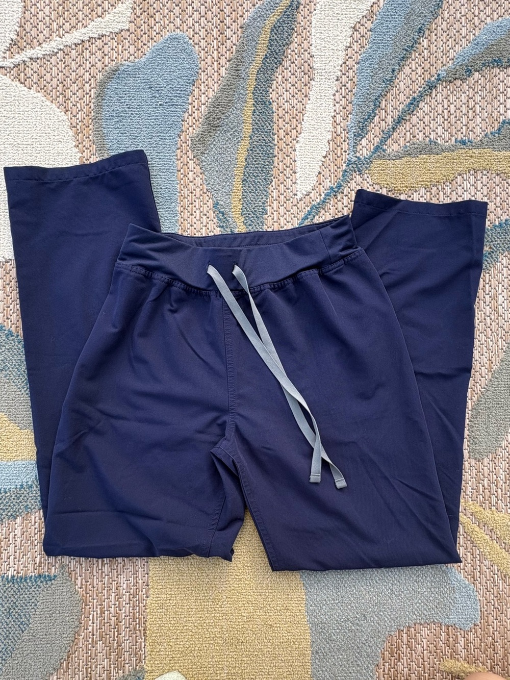 Figs Navy High Waisted Straight Leg Scrub Pants with Gray Drawstring